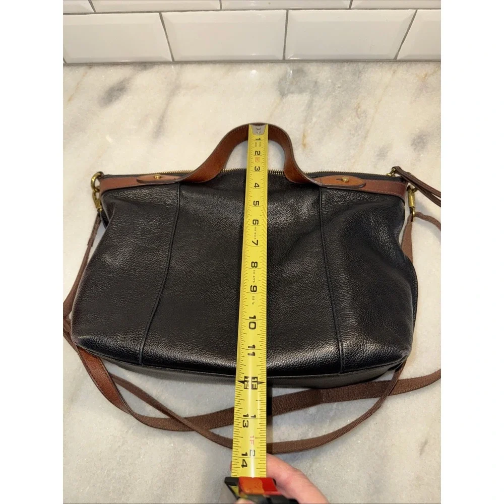 Fossil Sadie Satchel Black Brown Leather Bag Double Handle Crossbody Retail $329